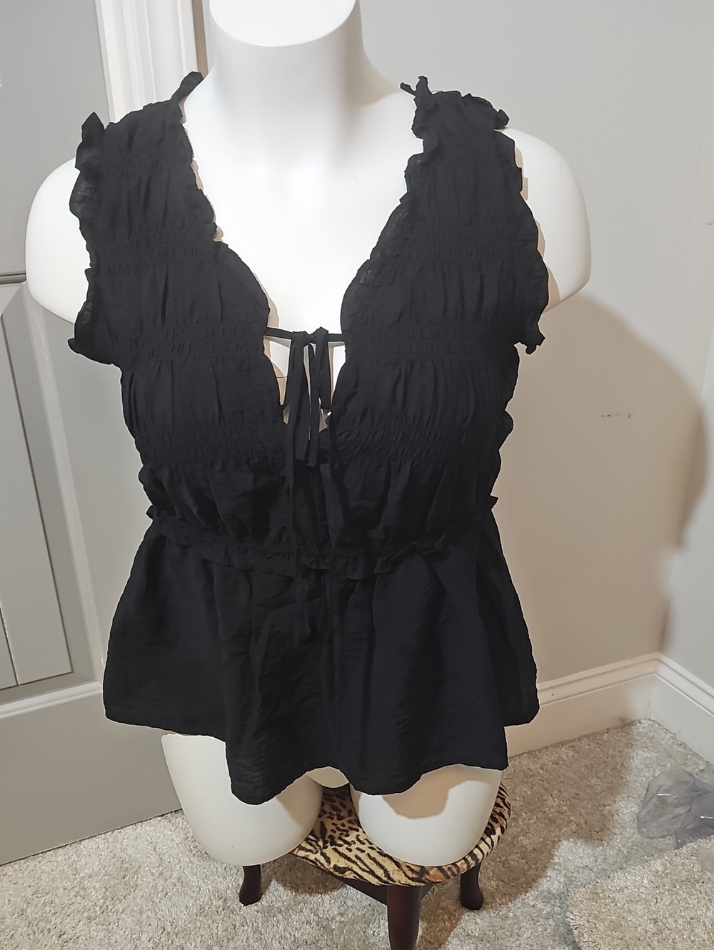 torrid Black Ruffle Tie-Front Smocked Camisole